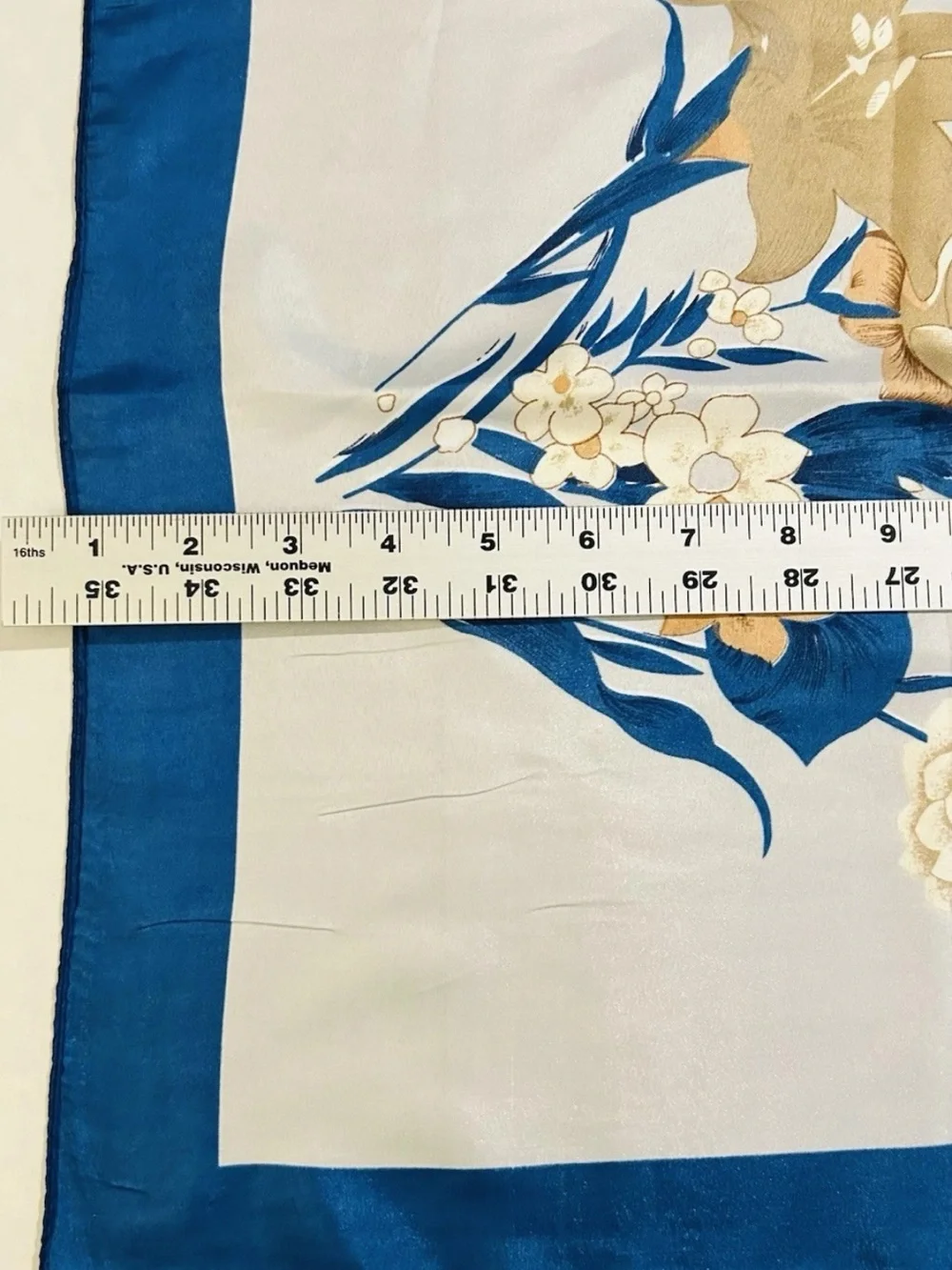 Vintage Blue & Gold Flowers Floral Silky 35